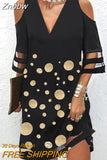 Znbbw Women's Summer Dress Vintage Patchwork Floral Print Beach Dress Short Sleeve Loose Casual V Neck Off Shoulder Dresses for Women