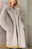 Znbbw Women Elegant Winter Plush Faux Fur Overcoat Female Casual Loose Coat Jackets 2023 New Lapel Full Sleeve Fashion Coat