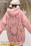 Znbbw Kawaii Anime Print Hoodies Women Japanese Harajuku Oversized Sweatshirts Cute Sweet Cartoon Loose Casual Tops Winter