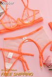 Znbbw Neon Sensual Sexy Female Lingerie Transparent Bra Panty Set 4-Pieces See Through Seamless Exotic Sets Fancy Underwear