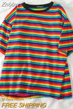 Znbbw Rainbow Stripe Women Summer T-Shirt Minimalist Short Sleeve Women clothes Tops tee shirt couple clothes tshirt top