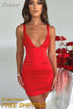 Znbbw Satin Spaghetti Strap Ruched Mini Dress For Women Robe Summer New Sleeveless Backless Skinny Sexy Party Dress Vestido