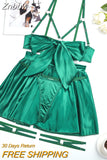 Znbbw Fancy Satin Lingerie Outfit Open Bra Bowknot Set Woman 5 Pieces Garter Dress Intimate Sexy Fine Exotic Sets
