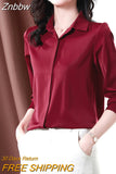 Znbbw Gray Blue Fashion Blouses Women 2023 New Simple Office Lady Solid Satin Shirts Woman Casual Vintage Tops Clothing Femme