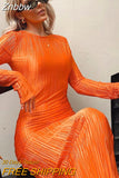 Znbbw Women Fashion Long Sleeve Streetwear Bodycon Orange Midi Dress 2023 Autumn Clothes Wholesale Items For Business