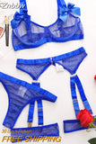 Znbbw Sexy Neon Lingerie With Socks Lace Bowknot Transparent Underwear Sheer Mesh 5-Pieces Hot See Through Exotic Sets 914