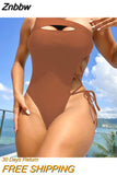 Znbbw Out Women One Piece Swimsuit Bandage Female Swimwear Solid Shiny Monokini Sexy Bathing Suit One Shoulder Swimming Suits