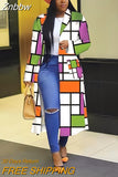 Znbbw Women Casual Loose Printing Overcoat Female Patchwork Spring Full Sleeve Long Coat 2023 Vintage Style Elegant Streetwear 914