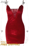 Znbbw Women Sexy V Neck Bodycon Velvet Sleeveless Party Club Red Straps Mini Dress 2023 Spring Summer Clothes Wholesale Items