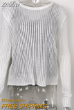 Znbbw White Elegant Striped See Through Women Tops Outfits Long Sleeve T-Shirts Tees Skinny Club Party Clothes