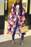 Znbbw Women Casual Loose Printing Overcoat Female Patchwork Spring Full Sleeve Long Coat 2023 Vintage Style Elegant Streetwear 914