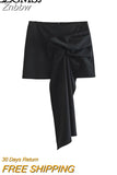 Znbbw TRAF 2023 Spring Summer Black Elegant High Waist Skirts Women Irregular Back Zipper Office Mini Skirts
