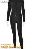 Znbbw Hollow Out Skinny Sexy Jumpsuit Women 2023 New Zipper Long Sleeve Overalls Bodysuit Workout Fitness Jumpsuits Rompers