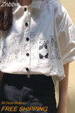 Znbbw Women Shirts Cartoon Printing Lovely Designed Ins Loose Students Chiffon Summer Soft Breathable All-match Streetwear Fit