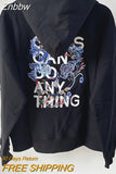 Znbbw Embroidered Sweatshirts Women 2023 Spring Autumn Clothing Casual Loose Hooded Sweatshirt Tops Female Fashion Hoodies