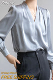 Znbbw Casual Office Lady V-Neck White Chiffon Blouse Shirt Women Tops Blusas Mujer De Moda 2023 Long Sleeve Blouse Women G925