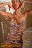 Znbbw Summer Women Black Friday Sexy Dress Sleeveless Sequin Dress Party Night Club Dress Metal Diamond Chain Sling Clothing