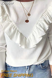 Znbbw Sleeve Elegant Women Blouses 2023 Lady Office Work Ruffles O-Neck Khaki Shirts Tops White Black Autumn Winter Blusas