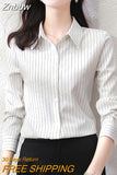 Znbbw Striped Shirts Women Korean Fashion Long Sleeve Blouse Top Women Elegant Office Lady High Quality Formal Clothing 2023