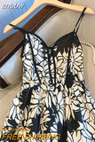 znbbw Women Summer Sexy Backless V-Neck Floral Print Suspender Dresses Vestido 2023 Spring French Vintage Party Dresses Female Vestido