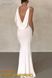 znbbw Fall Sexy Solid Asymmetric Bodycon Maxi Dresses Club Outfit For Women 2023 Black One Sleeve Evening Party Dress Female