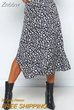 Znbbw New Sexy Leopard Print Chiffon Split Skirt Casual Fashion Long Skirts for Women Spring Summer Zip Elegant Female Skirt