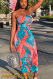 Znbbw Multicolor Print Off Shoulder Bodycon Sexy Party Night Maxi Dress Women 2023 Summer Y2K Clothes Slim Fit Long Dresses