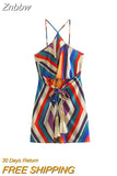 Znbbw 2023 Women Printed Suspender Dress Thin Shoulder Strap Sexy Sleeveless Slim Mini Dress F42
