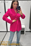 Znbbw TRAF 2023 Autumn Spring Pink Colour Blazer Women Belt Thin High Quality Coat Top Women Outwear TRAF Blazer Jacket Women