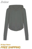 Znbbw Vintage Zip Up Hooded T Shirts Women Y2K Harajuku Sexy Slim Sun-proof Crop Tops Streetwear Casual Basic Tees Tracksuit
