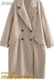 Znbbw TRAF Women 2023 Winter Gray Thick Woolen Coats With Button Loose Long Sleeves Pocket Ladies Elegant OverCoat 202310