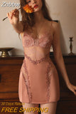 Znbbw Sleeping Dress Silk Sleepwear Deep V Lace Lingerie Satin Sling Nightwear Water Soluble Backless Nightdress Dropshipping