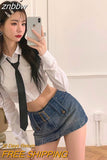 znbbw Summer Japan Style Long Sleeve White Shirt Women top with ties JK Button Up Cotton Crop Tops Female Sexy Blouse Clothing