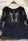 Znbbw Women Spring Summer Blouse French Printed Shirt New Loose Long Sleeve Design Small Retro Lantern Sleeve Embroidery Top D2564