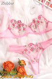 Znbbw Lingerie Sexy Floral Embroidery Underwear Transparent Lace Short Skin Care Kits Delicate Fairy Set Woman 2 Pieces