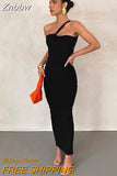 Znbbw Sexy Backless Maxi Dress For Women Robe Winter New Off-shoulder Sleeveless Bodycon Ruched Long Dress Vestido