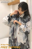 znbbw Casual Abstract ink printing Long Sleeve Women Blouse Tunic Shirt Turn-Down Collar Loose 2023 Autumn Oversize Ladies Tops