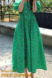 Znbbw Casual Vestidos Floral Dresses Ladies Short Sleeve Retro Print Long Dress Female 2023 M-4XL Loose Green Women Dress 15686