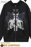 Znbbw Hoodie Rhinestone Skeleton Goth Sweatshirt Sport Coat Pullover Men's Gothic Long Sleeve Oversized Hoodie Y2k Jacket Hoodies