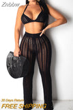 Znbbw Sexy Hollow Out Knitted Pant Suits Women Crochet Crop Top And Wide Led Pants Summer Two Piece Set Ladies Casual Beachwear