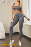 Znbbw Fitness Pencil Pants Suits Fashion Outfit Long Sleeve Crop Top and Trousers Two Piece Set Autumn T Shirt Women Clothes