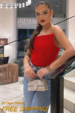 Znbbw TRAF Off Shoulder Corset Tops lingerie For Women's Y2k Top Clothes Backless Red Tube Top Female Zip Sexy Crop Top