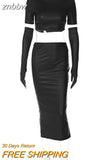 znbbw Summer Sexy Solid Faux Leather Crop Top And Long Skirt Sets Club Outfit For Women 2023 Black PU 2 Two Piece Sets Female