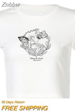 Znbbw Printed Lace Trim White Crop Top Fairy Grunge Summer Clothes for Women Cute Slim Fit Ribbed Tank Tops