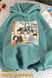 Znbbw print hoodie women autumn and winter Korean cartoon print ins trend couple sweatshirt casual street wild oversized hoodies