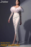 Znbbw Split Side Feather Sequins Evening Dresses Sleeveless Dress Women Strapless Banquet Celebrity Party Gowns Robes