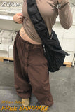 Znbbw Women Hippie Baggy Sweatpants White Low Waist Drawstring Vintage 90s Streetwear Y2k Trousers Loose Joggers Wide Leg Cargo Pants