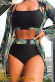Znbbw Printed Tropical Flower Bikini Swimwear Sets Women High Waist 3 Peice Sets 2023 Fashion Sexy Summer Beach Bathing Suits