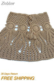 Znbbw Color Handmade Cotton Knitted Crochet Mini Skirts Women Summer Hollow Out High Waist Beach Skirt White Bottoms 2023