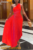 Znbbw New Women One Shoulder Dress Sleeveless Diagonal Collar Pleated A-Line Lady Dresses Summer Sexy Party Prom Evening Vestidos